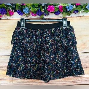 BCBG Women’s Black Multicolor Peplum Ruffle High Waist Tweed Shorts Size 4 NWT
